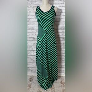 Faded Glory Green and Black Striped Maxi Dress